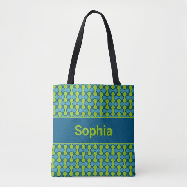 Modern Retro Link Pattern in Blue and Green Tygkasse (Framsida)