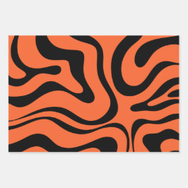 Modern Retro Liquid Swirl Abstrakt Black Orange