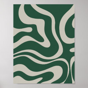 Modern Retro Liquid Swirl Abstrakt Mönster Grönt Poster