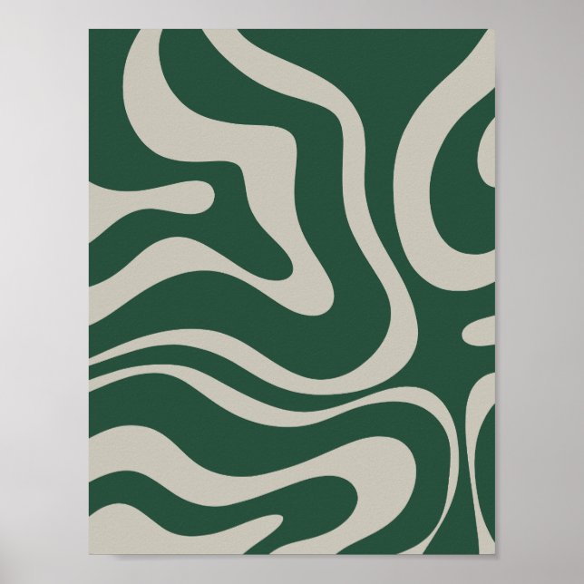 Modern Retro Liquid Swirl Abstrakt Mönster Grönt Poster (Framsidan)