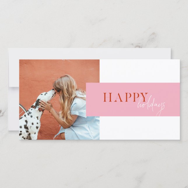 Modern Retro Ljus Färg Rosa Orange Skrift Hund Julkort (Framsida)