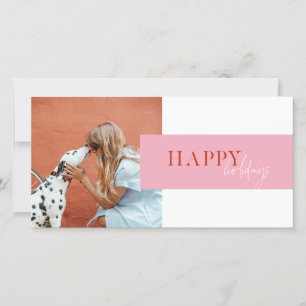 Modern Retro Ljus Färg Rosa Orange Skrift Hund Julkort