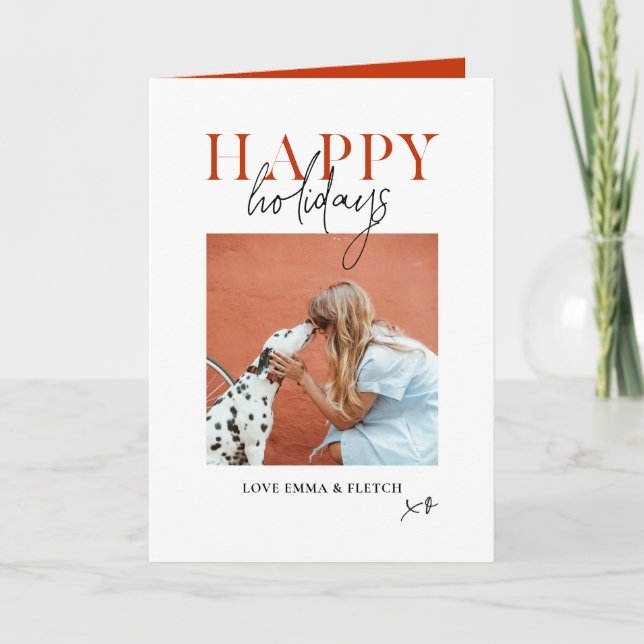 Modern Retro Ljus Färgrik Röd Orange Hundmamma Helgkort (Framsida)