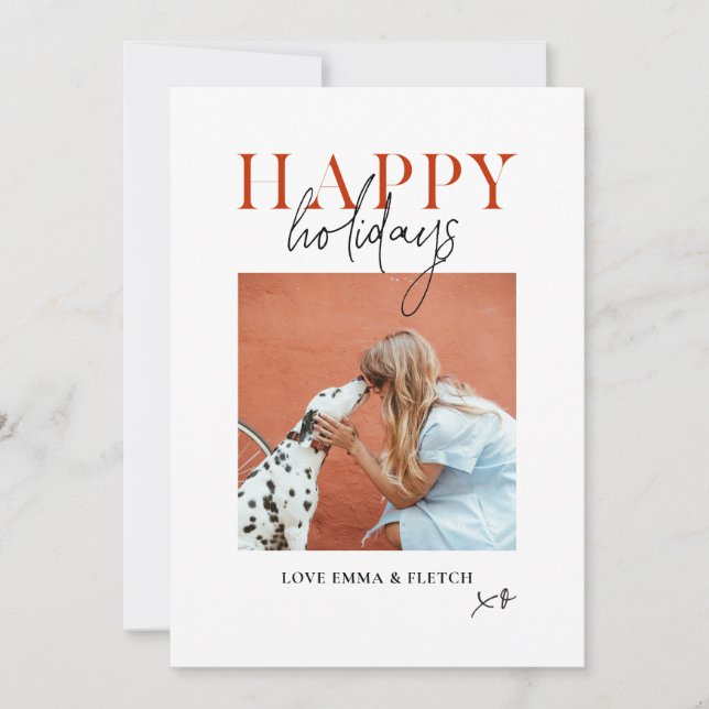 Modern Retro Ljusfärgad Röd Orange Hundmamma Julkort (Framsida)