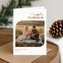 Modern Retro Merry Christmas Wish Photo Folded