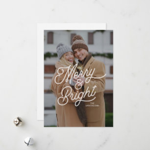 Modern Retro Merry och Bright Photo Bold Script Julkort