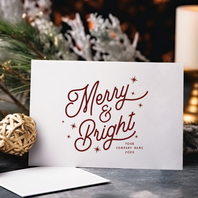 Modern Retro Merry och Bright Stars Business Red Julkort (Skapare uppladdad)