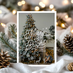 Modern Retro Merry och Bright Stars Family Photo Julkort