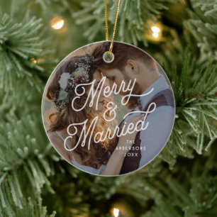 Modern Retro Merry och gift foto-fet skript Julgransprydnad Keramik