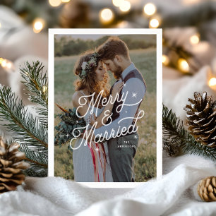 Modern Retro Merry och Married Photo Script Stars Julkort