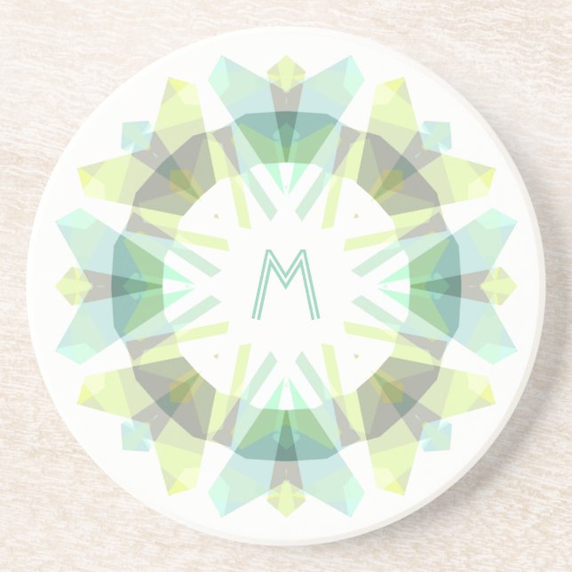 Modern Retro Monogram Initial Green Gray Whimsical Underlägg (Framsidan)