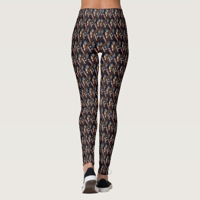 Modern Retro Mönster Brun Leggings (Baksida)