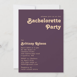 Modern Retro Mörk Lila Bachelorette Party Inbjudningar