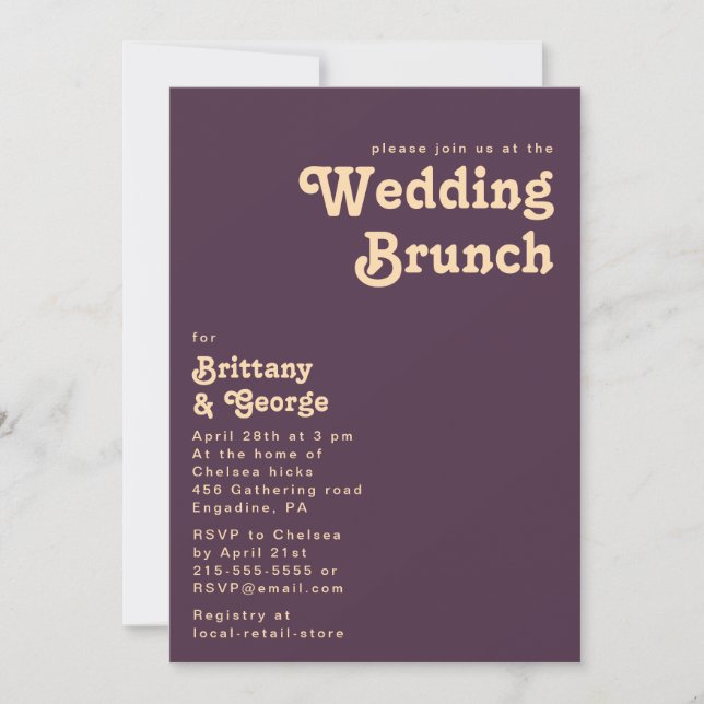 Modern Retro | Mörk Lila Bröllop Brunch Inbjudningar (Framsida)