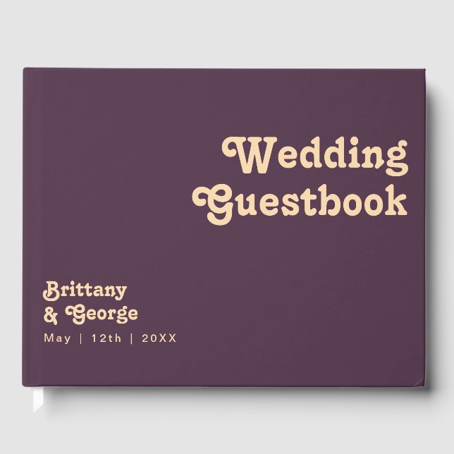 Modern Retro | Mörk Lila Bröllop Guestbook Gästböcker (Framsida)