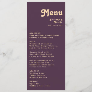 Modern Retro Mörk Lila Bröllop Middag Menu Meny