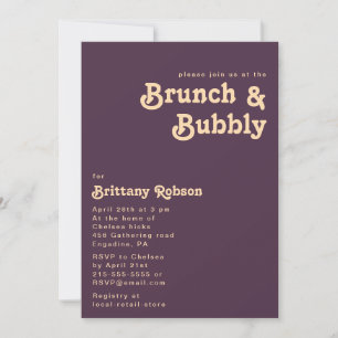 Modern Retro Mörk Lila Brunch och Bubly Inbjudningar
