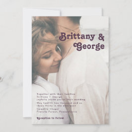 Modern Retro | Mörk Lila Faded Photo Bröllop Inbjudningar