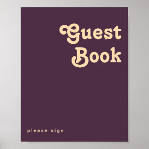 Modern Retro Mörk Lila Guest Bok Sign Poster
