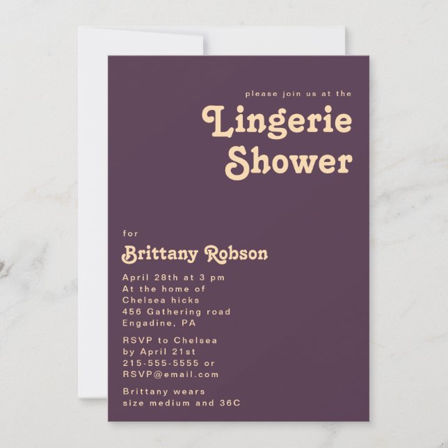 Modern Retro | Mörk Lila Lingerie Shower Inbjudningar (Framsida)