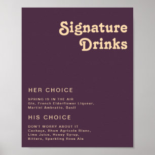 Modern Retro Mörk Lila Namnteckning Drinks-tecke Poster