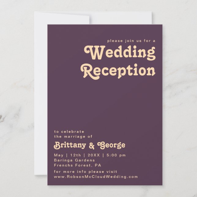 Modern Retro | Mörkt Lila Bröllopsreception Inbjudningar (Framsida)