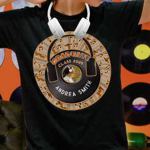 Modern Retro Music Vinyl Record Grad Photo Black T Shirt