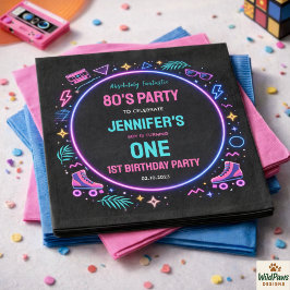 Modern Retro Neon 80’s 1st Birthday Party Pappersservett