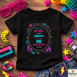 Modern Retro Neon 80’s 1st Birthday Party T Shirt