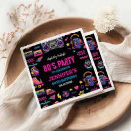 Modern Retro Neon 80’s Birthday Party for Adults Pappersservett