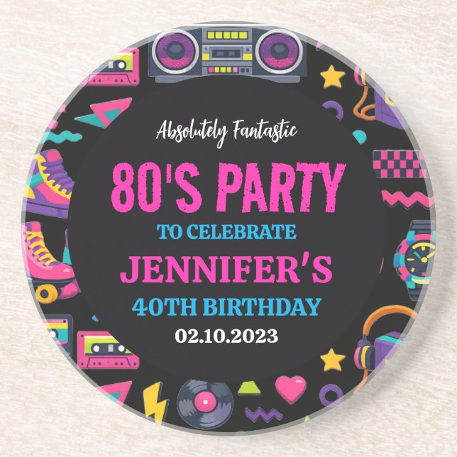 Modern Retro Neon 80’s Birthday Party for Adults Underlägg (Framsidan)