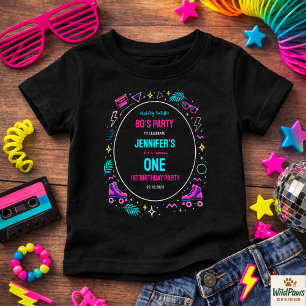 Modern Retro Neon 80-tals 1-års Födelsedagsfest T Shirt