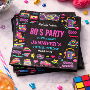 Modern Retro Neon 80-tals Födelsedagsfest för Vuxn Pappersservett