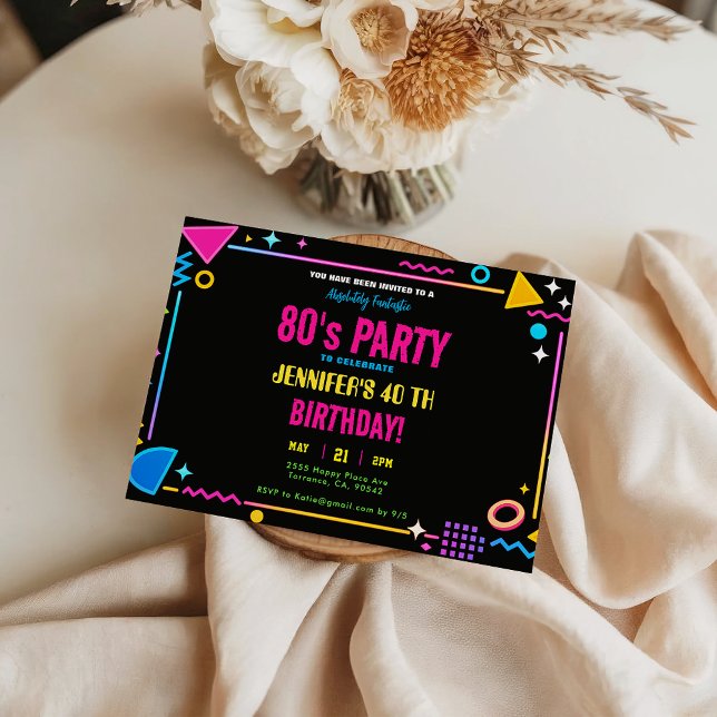 Modern Retro Neon 80-tals Födelsedagsfest Inbjudningar (Modern Retro Neon 80's Birthday Party Invitation
)