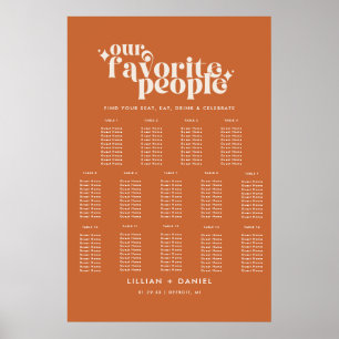 Modern Retro Orange Bröllop 14 Bord Placeringsplan Poster