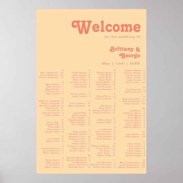 Modern Retro | Orange Cream Alfabetisk sittning Poster (Framsidan)
