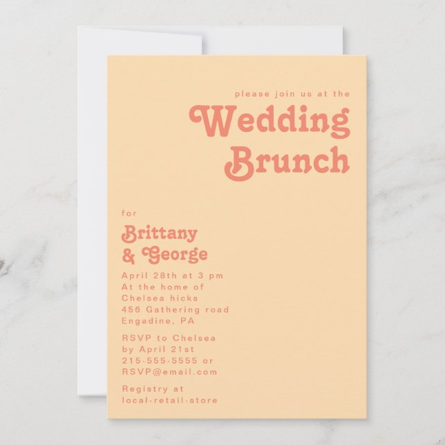 Modern Retro | Orange Cream Bröllop Brunch Inbjudningar (Framsida)
