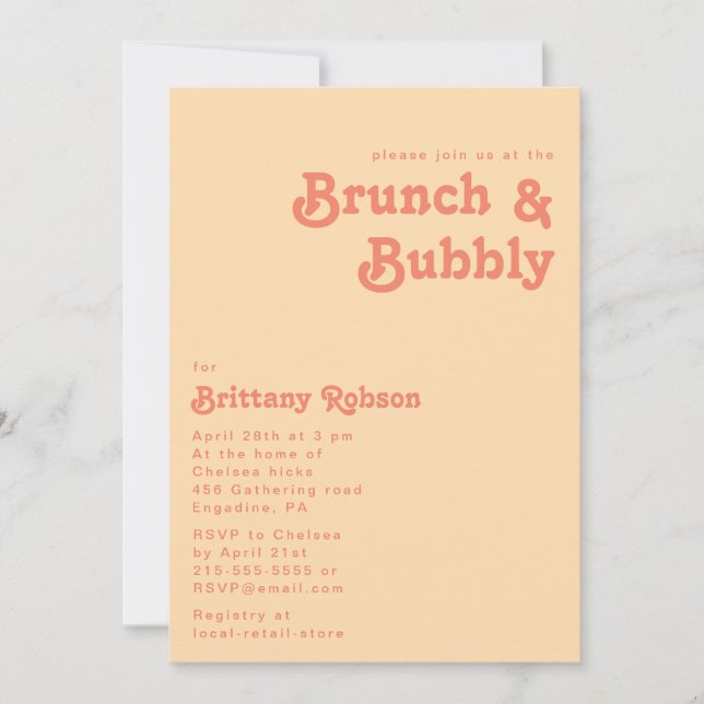 Modern Retro | Orange Cream Brunch och Bubly Inbjudningar (Framsida)