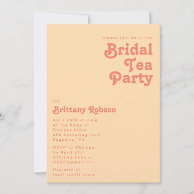 Modern Retro | Orange Cream Möhippa Tea Party Inbjudningar (Framsida)