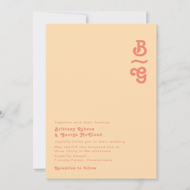 Modern Retro | Orange Cream Monogram Bröllop Inbjudningar (Framsida)