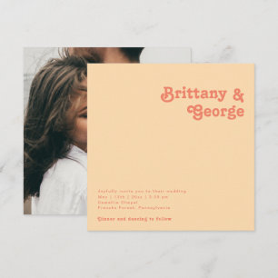 Modern Retro Orange Cream Square Photo Bröllop Inbjudningar