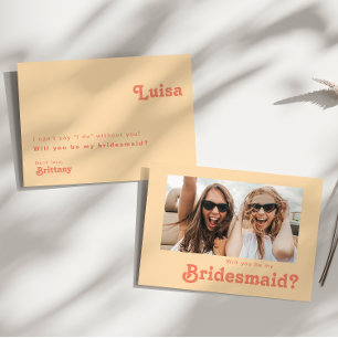Modern Retro Orange Photo Bridesmaid Frieri kort