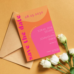 Modern retro orange pink abstrakta former bröllop spara datumet