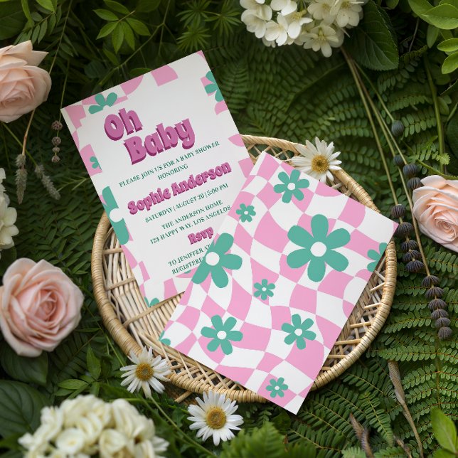Modern Retro Pastel Oh Baby Shower Invitation Inbjudningar (Skapare uppladdad)