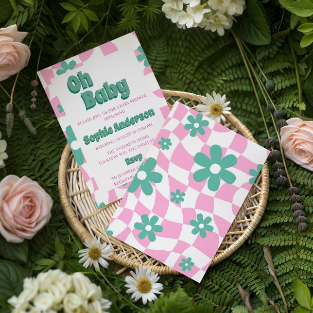 Modern Retro Pastell Oh Baby Shower Inbjudningar (Skapare uppladdad)