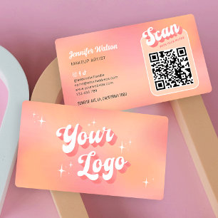 Modern Retro Peach Makeup-streck Salon QR-kod Visitkort