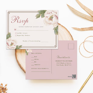 Modern Retro Peony Blommigt Bröllop OSA Vykort