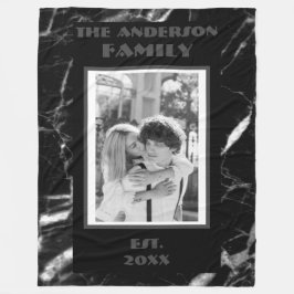 Modern Retro Photo Black White Marble Design Fleecefilt