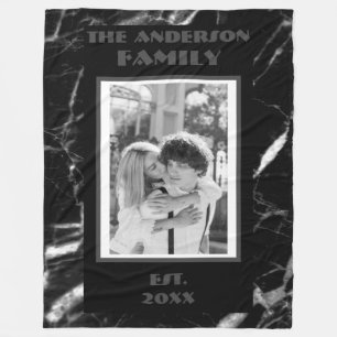 Modern Retro Photo Black White Marble Design Fleecefilt