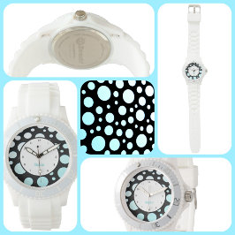 Modern Retro Polka-prits Blue White and Black Armbandsur